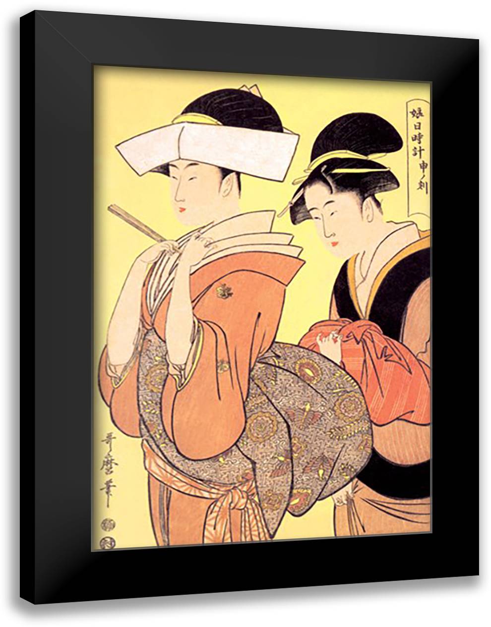 Hour of the Monkey 16x22 Black Modern Wood Framed Art Print Poster by Utamaro, Kitagawa