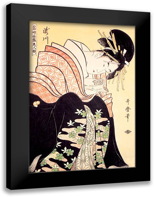 Love Letter 16x22 Black Modern Wood Framed Art Print Poster by Utamaro, Kitagawa