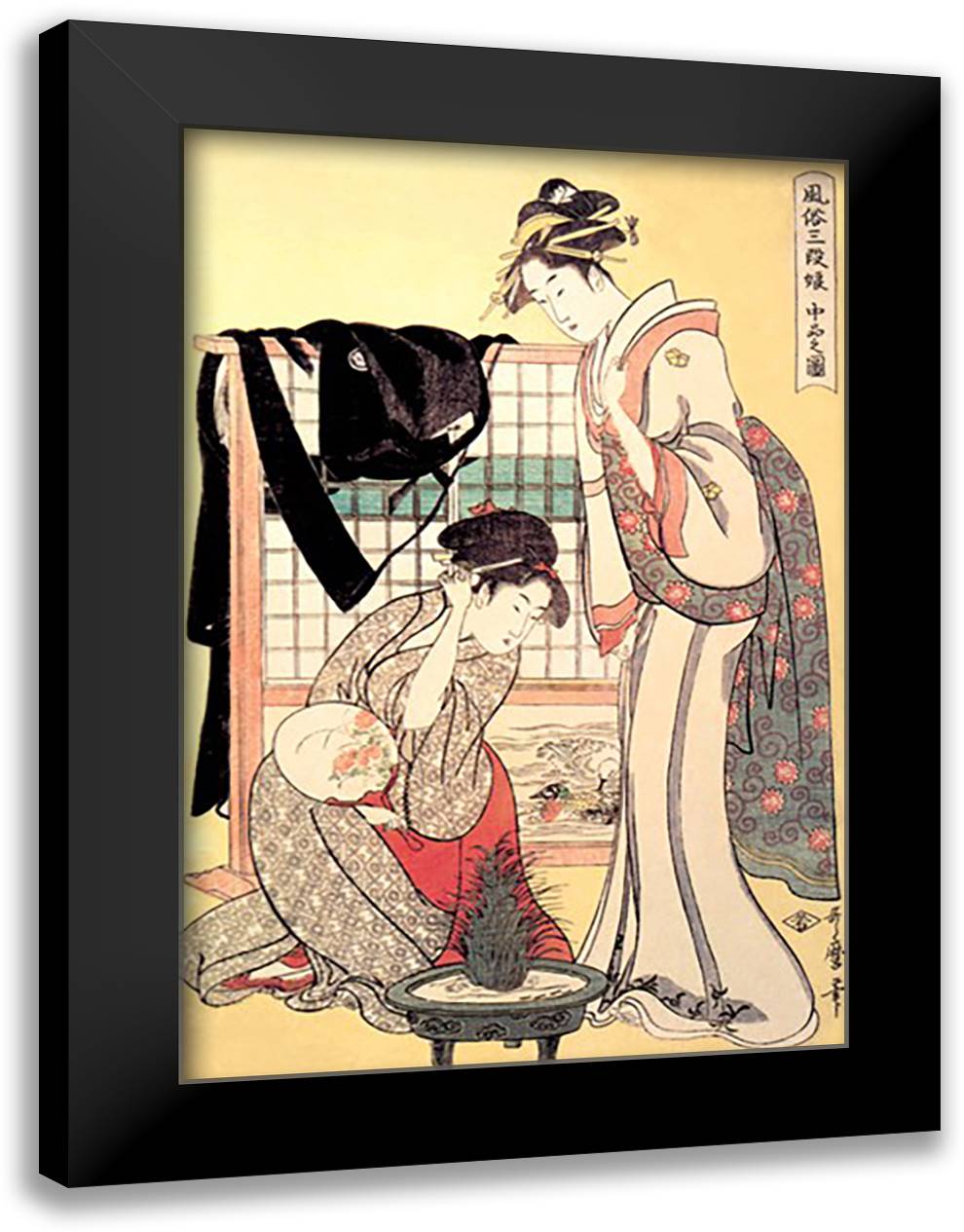 Middle Class Mother and Daughter 16x22 Black Modern Wood Framed Art Print Poster by Utamaro, Kitagawa