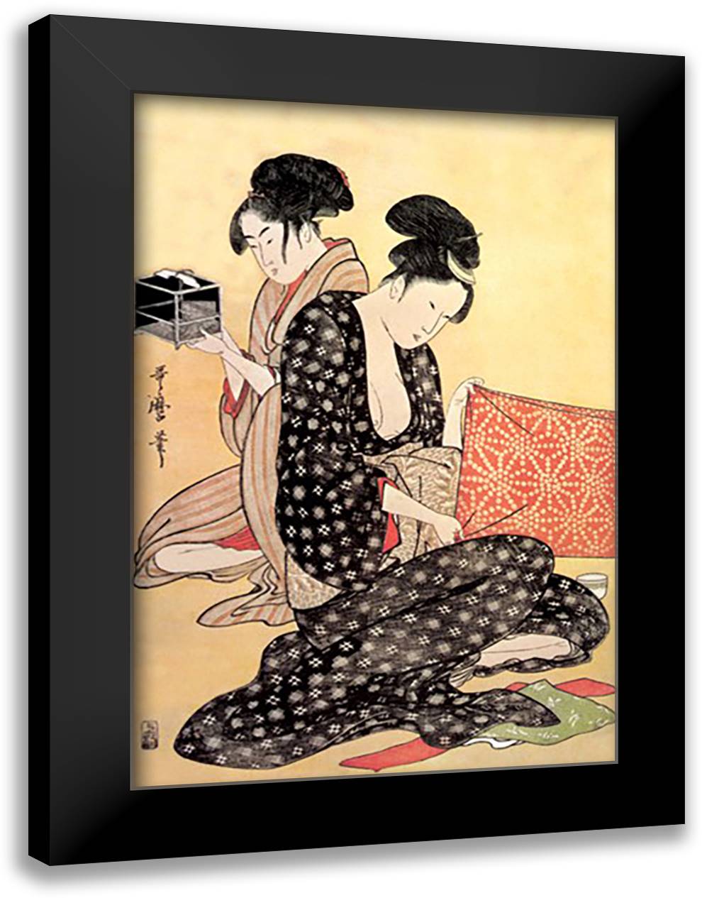 Beauties at Home 16x22 Black Modern Wood Framed Art Print Poster by Utamaro, Kitagawa