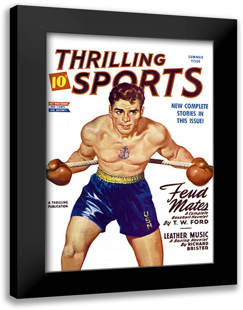 Navy Boxer 16x22 Black Modern Wood Framed Art Print Poster
