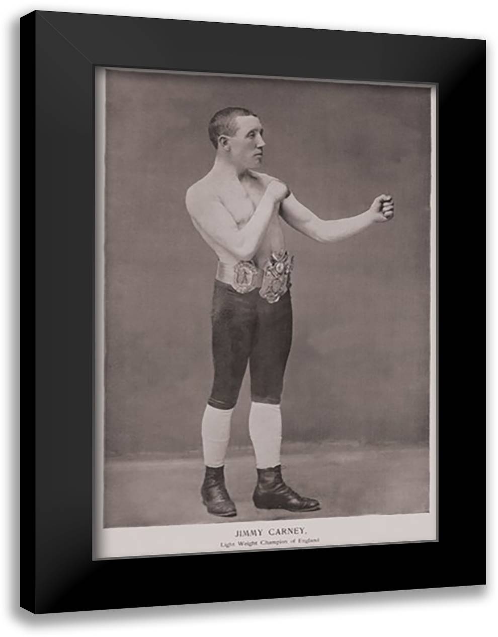 Jim Carney - Lightweight Champ of England 16x22 Black Modern Wood Framed Art Print Poster