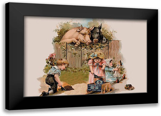 Curious Pigs 22x16 Black Modern Wood Framed Art Print Poster