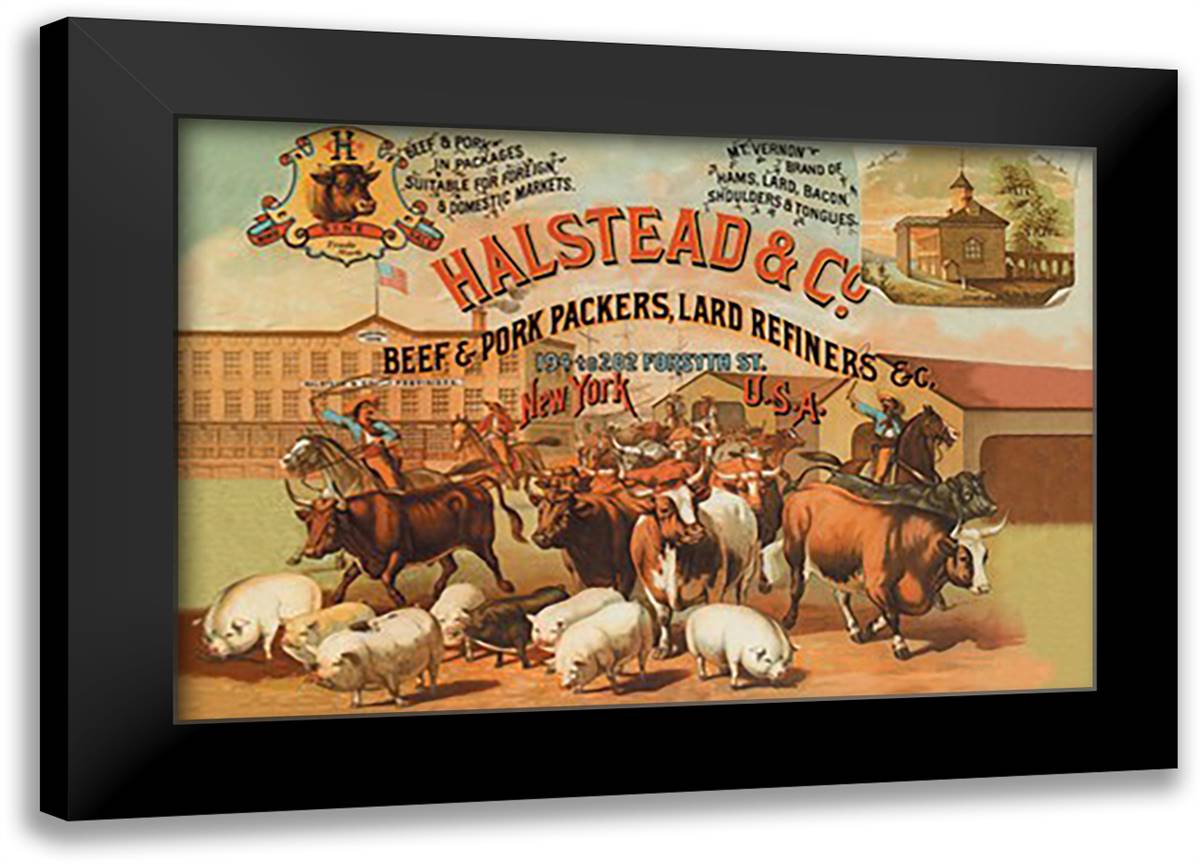 Halstead and Company Beef and Pork Packers 22x16 Black Modern Wood Framed Art Print Poster by Brown, Richard