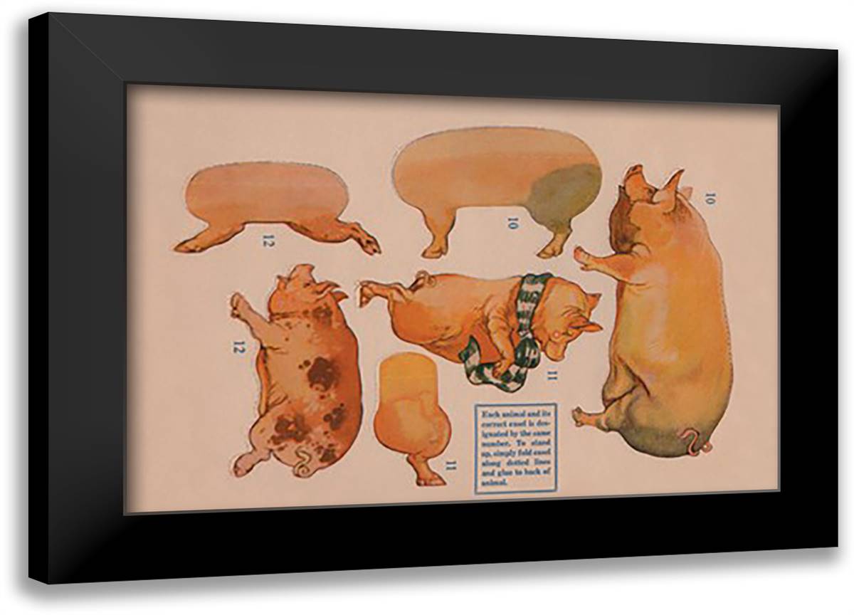 Paper Cutout Pig Dolls 22x16 Black Modern Wood Framed Art Print Poster