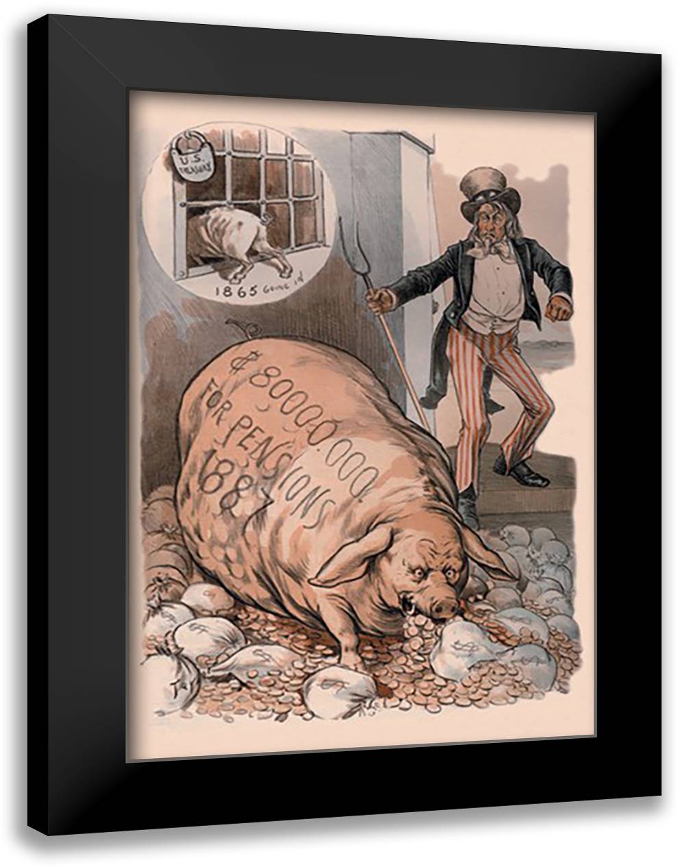 Pension Pig 16x22 Black Modern Wood Framed Art Print Poster by Ottmann, J.