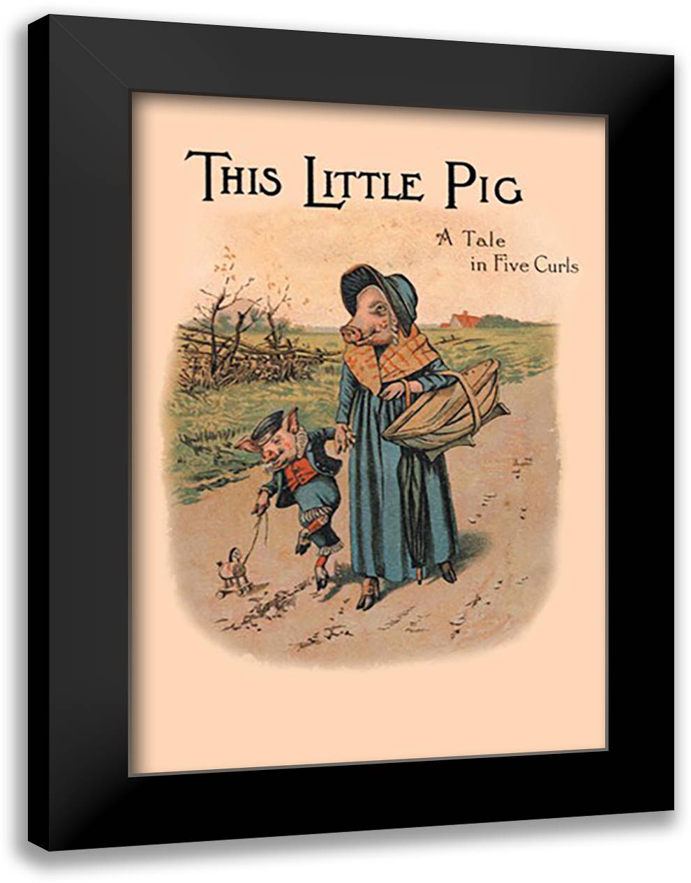 Witch with Groceries and a Pig on a Leash 16x22 Black Modern Wood Framed Art Print Poster by Jones, Mary Wright