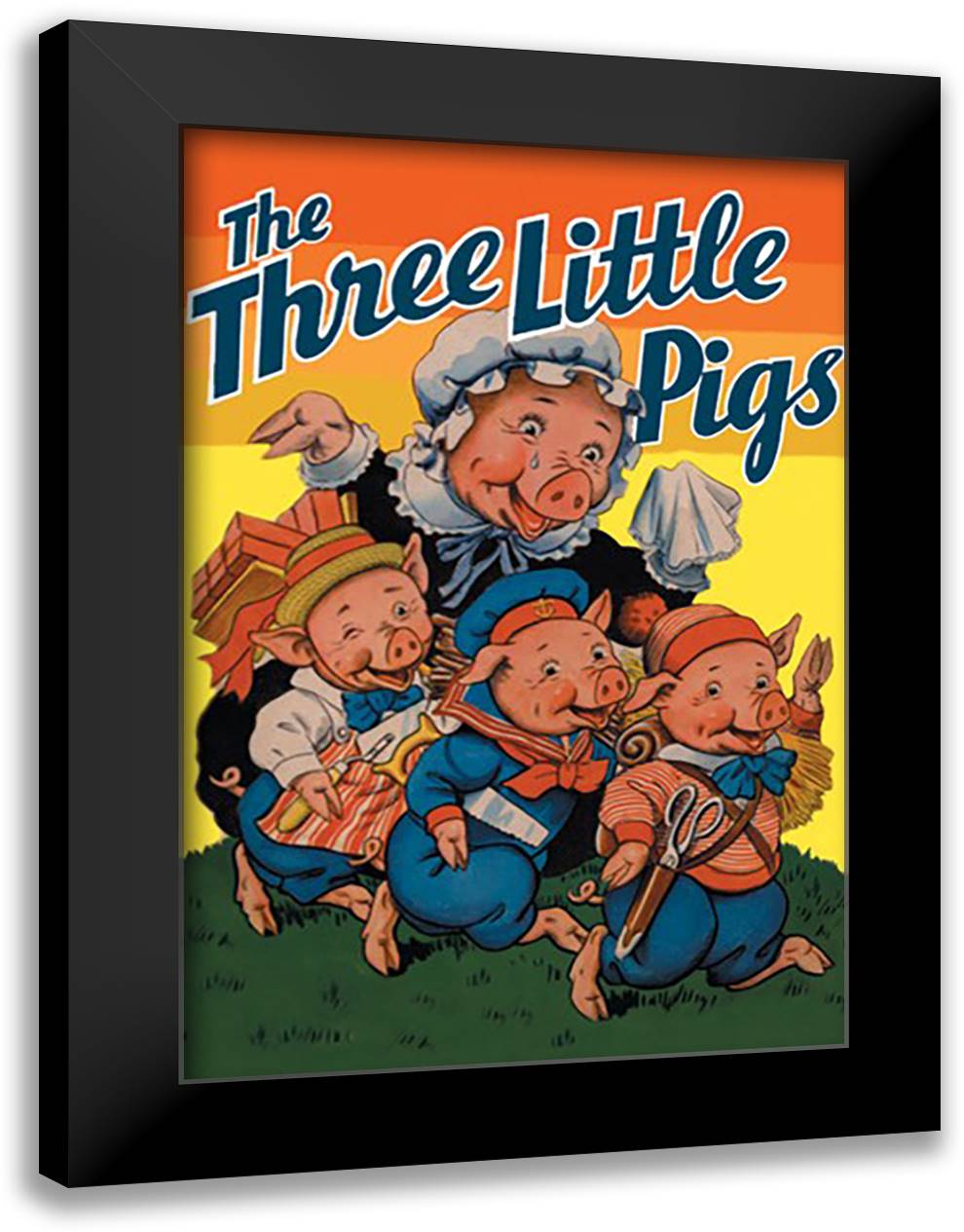 Three Little Pigs 16x22 Black Modern Wood Framed Art Print Poster by Winter, Milo