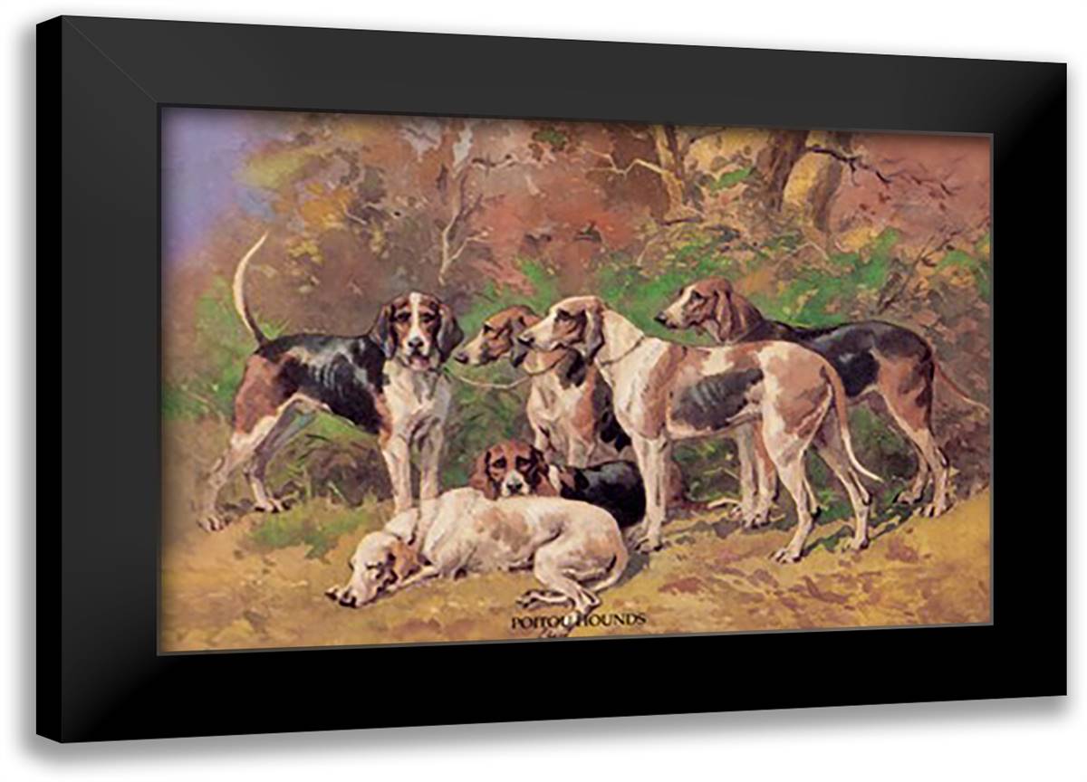Poitou Hounds 22x16 Black Modern Wood Framed Art Print Poster