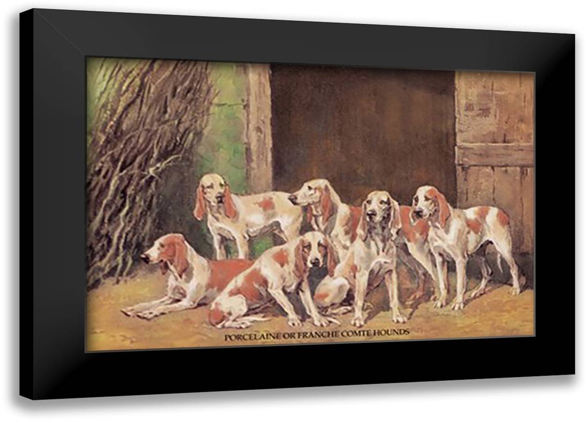 Porcelaine or Franche Comet Hounds 22x16 Black Modern Wood Framed Art Print Poster