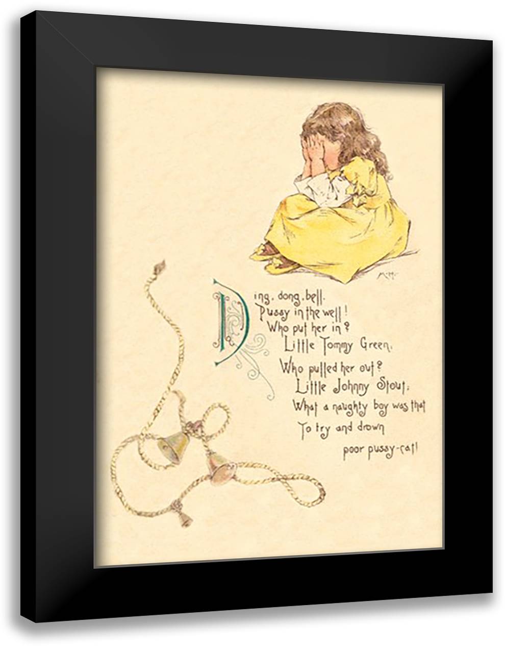 Ding Dong Bell, Pussy in the Well 16x22 Black Modern Wood Framed Art Print Poster by Humphrey, Maud