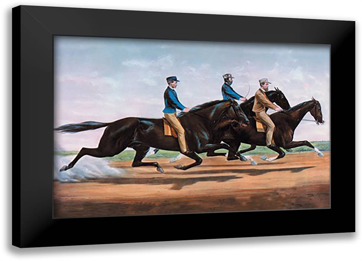 Horse Race 22x16 Black Modern Wood Framed Art Print Poster by Currier, Nathaniel