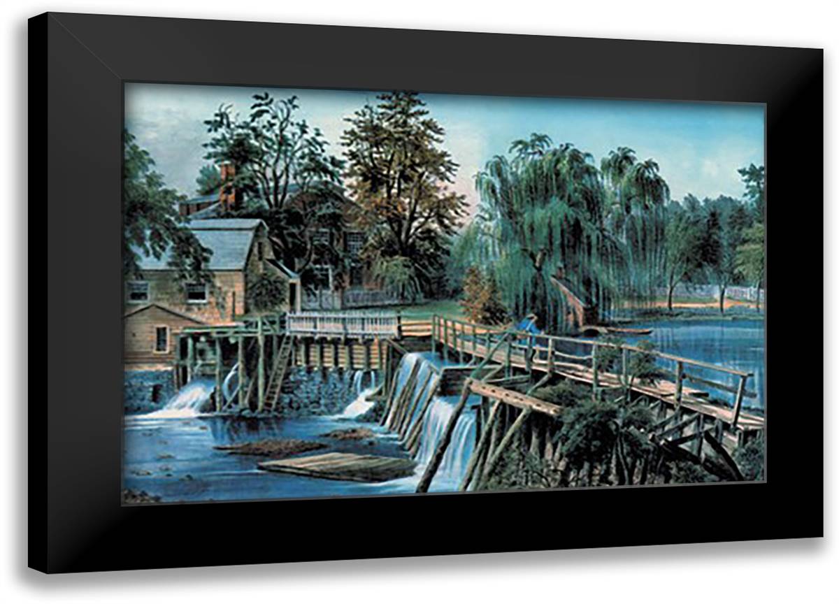 Mill-Dam 22x16 Black Modern Wood Framed Art Print Poster by Currier, Nathaniel