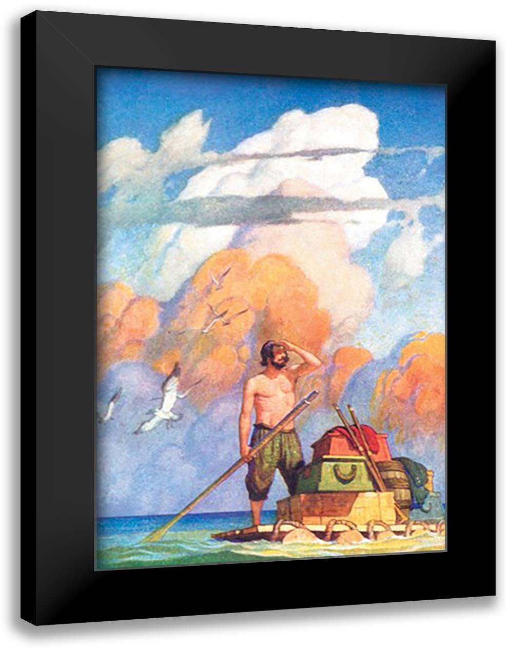 Robinson Crusoe's Raft 16x22 Black Modern Wood Framed Art Print Poster by Wyeth, Newell Convers
