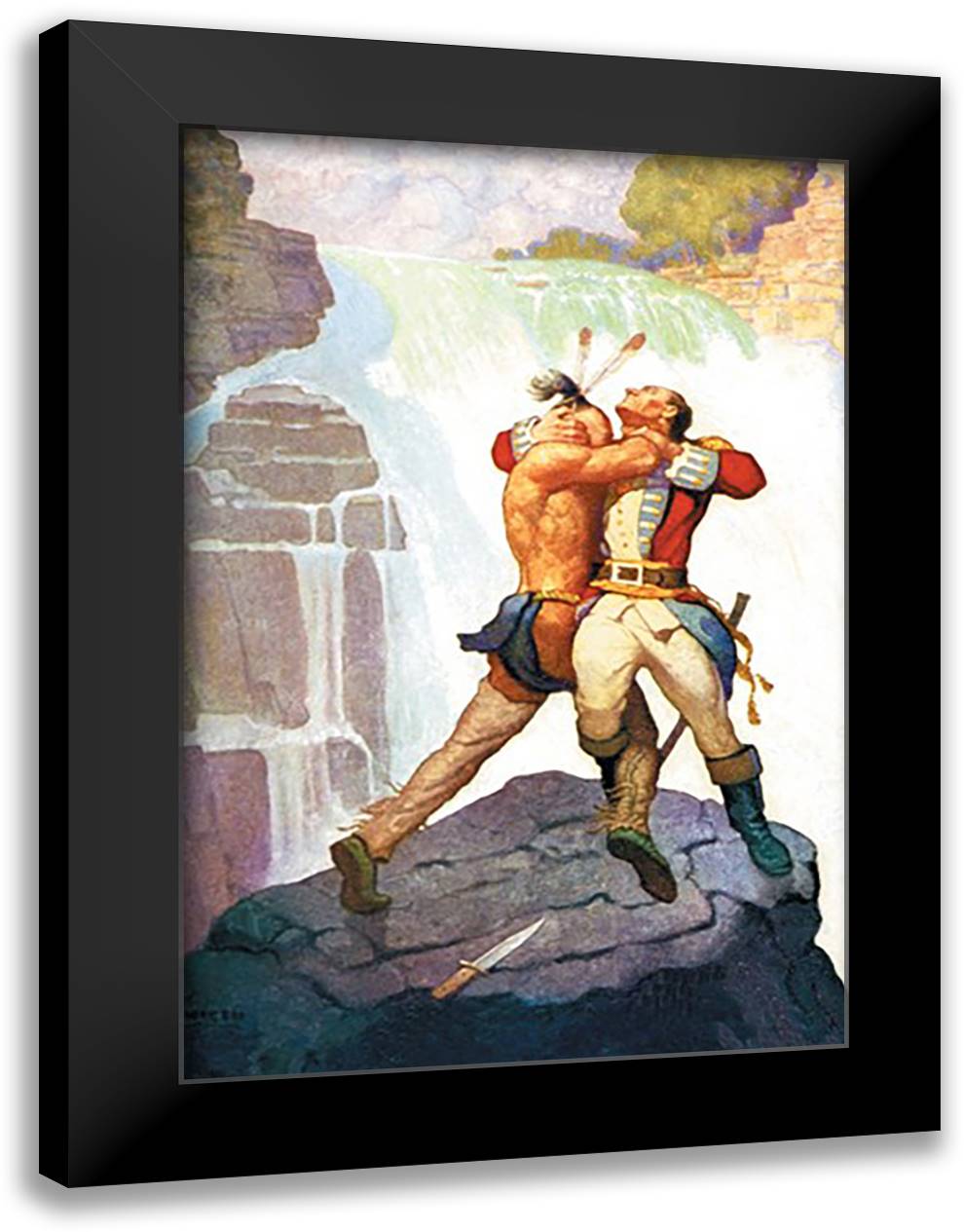 Battle of Glen Falls 16x22 Black Modern Wood Framed Art Print Poster by Wyeth, Newell Convers