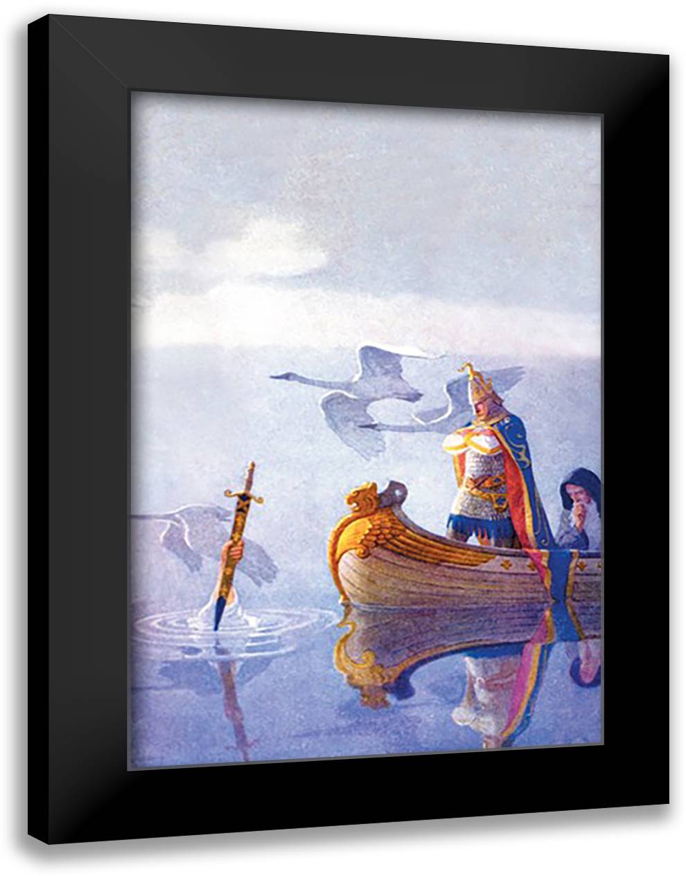 Arthur and Excalibur 16x22 Black Modern Wood Framed Art Print Poster by Wyeth, Newell Convers