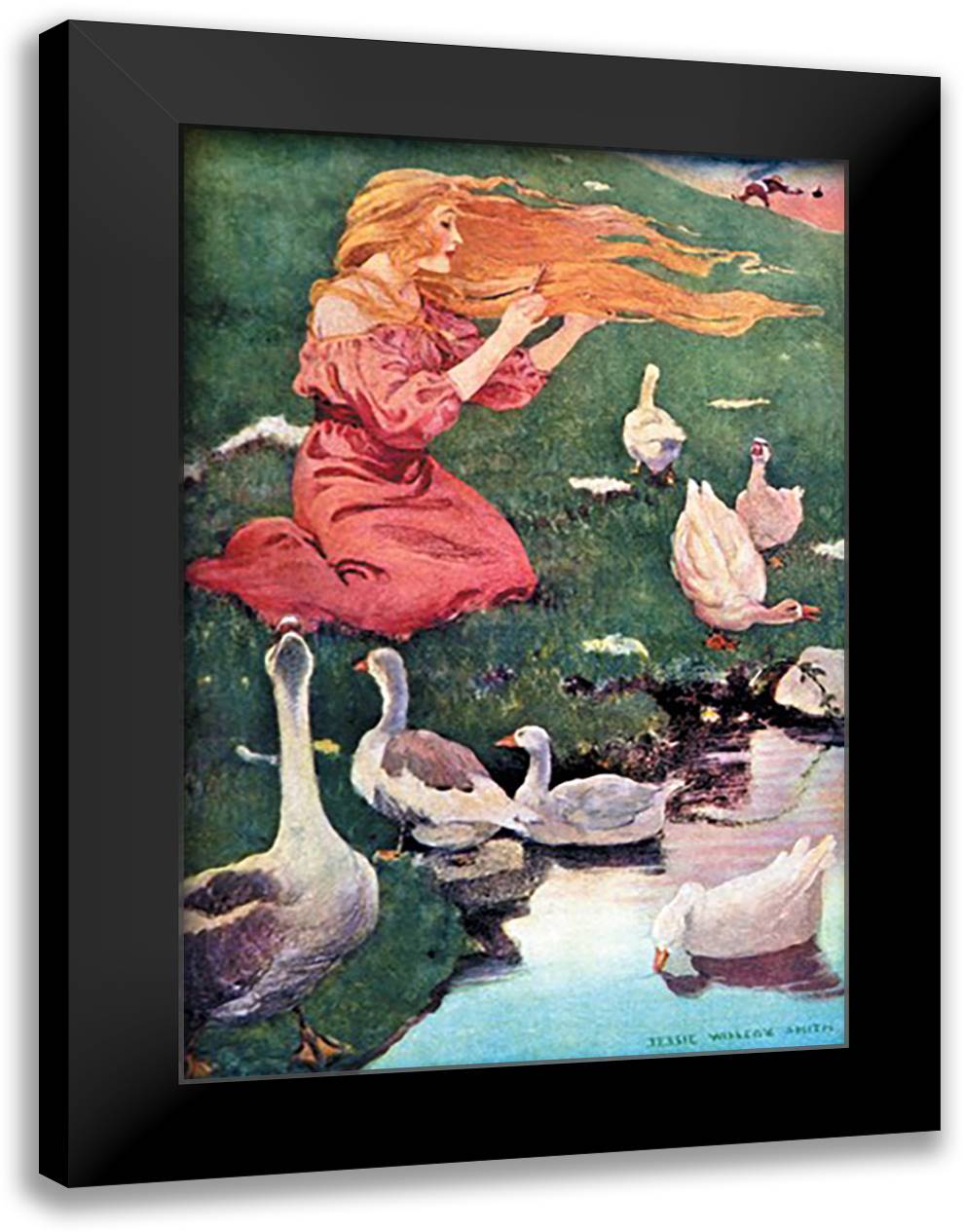 Goose Girl 16x22 Black Modern Wood Framed Art Print Poster by Smith, Jessie Wilcox