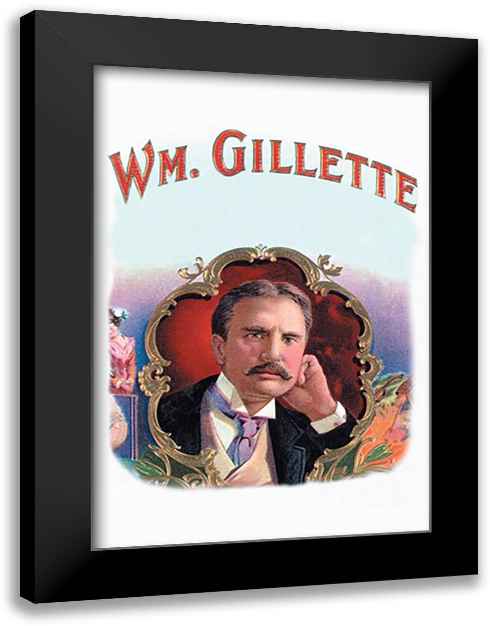 Wm. Gillette: Cigar Label 16x22 Black Modern Wood Framed Art Print Poster