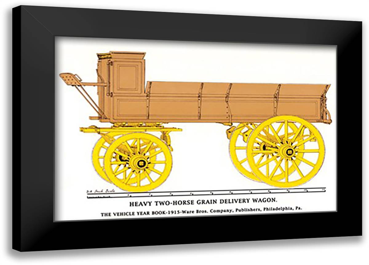 Heary Two-Horse Grain Delivery Wagon 22x16 Black Modern Wood Framed Art Print Poster