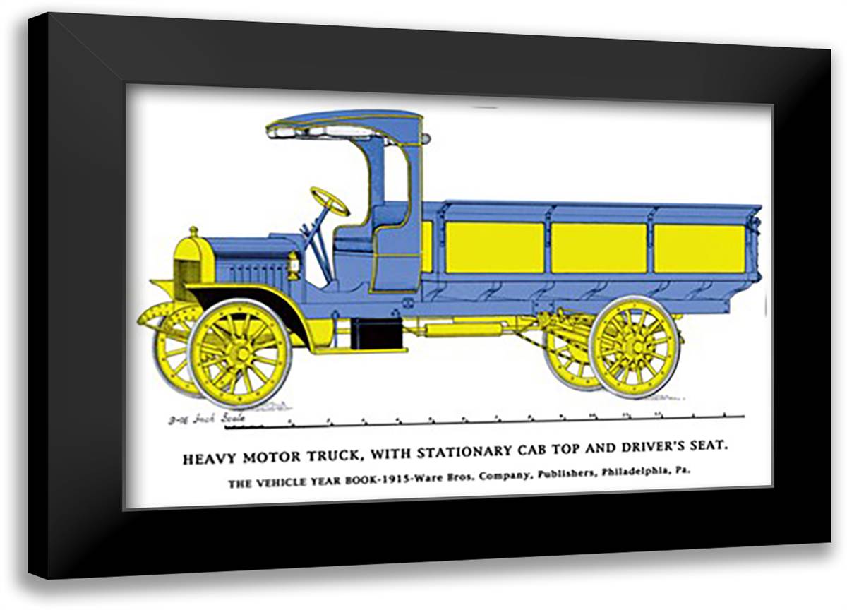 Heavy Motor Truck - Stationary Cab, Driver's Seat 22x16 Black Modern Wood Framed Art Print Poster