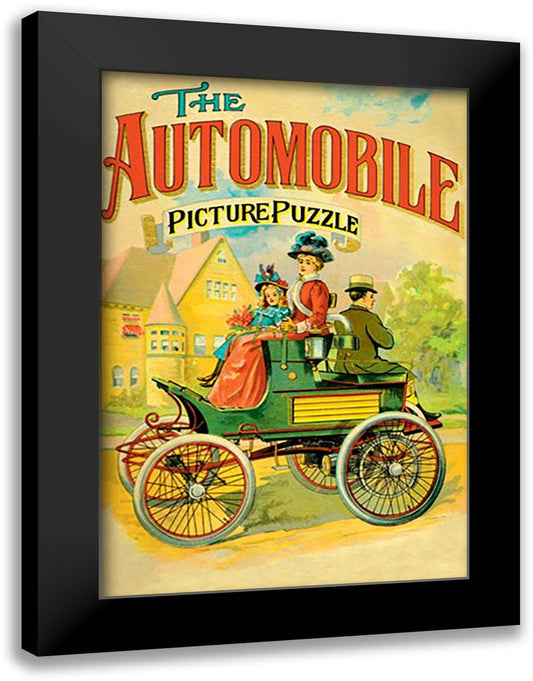 Automobile-Picture Puzzle 16x22 Black Modern Wood Framed Art Print Poster