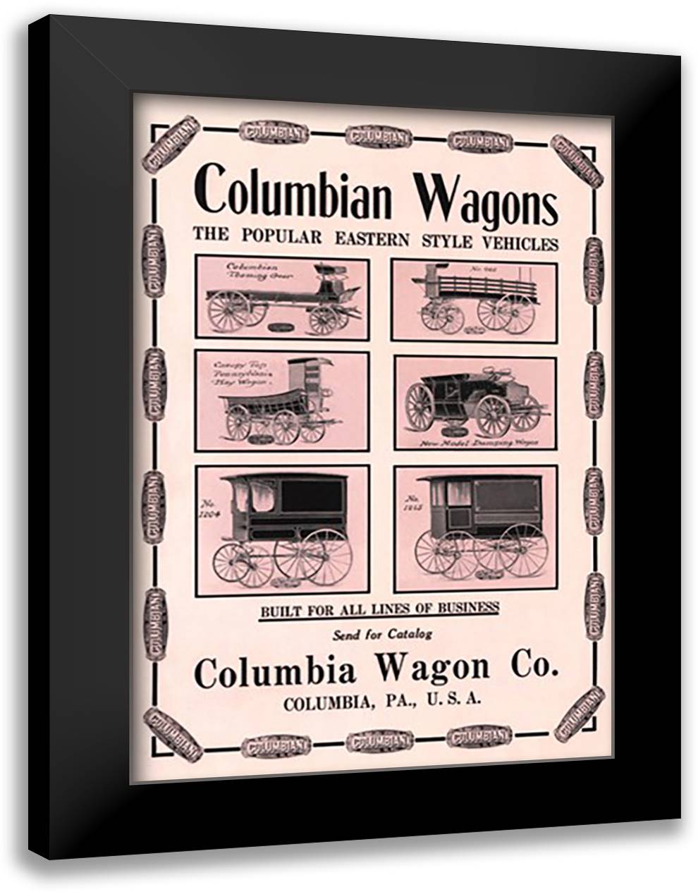 Columbian Wagons 16x22 Black Modern Wood Framed Art Print Poster