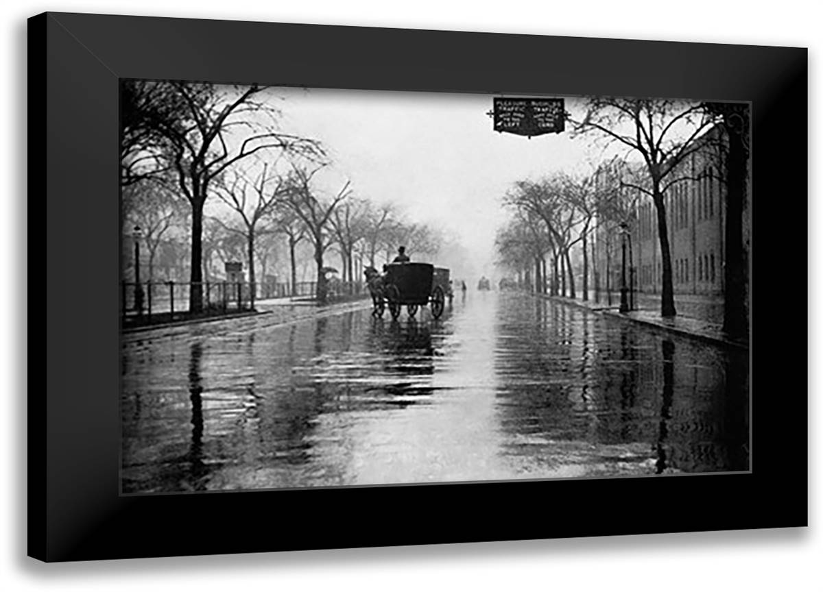 Rainy Day, New York City 22x16 Black Modern Wood Framed Art Print Poster