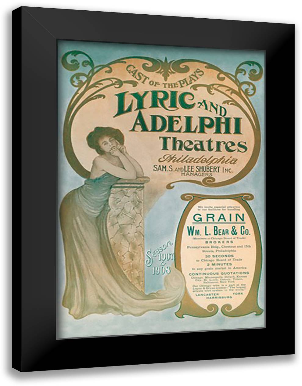 Lyric And Adelphi Theatres 16x22 Black Modern Wood Framed Art Print Poster