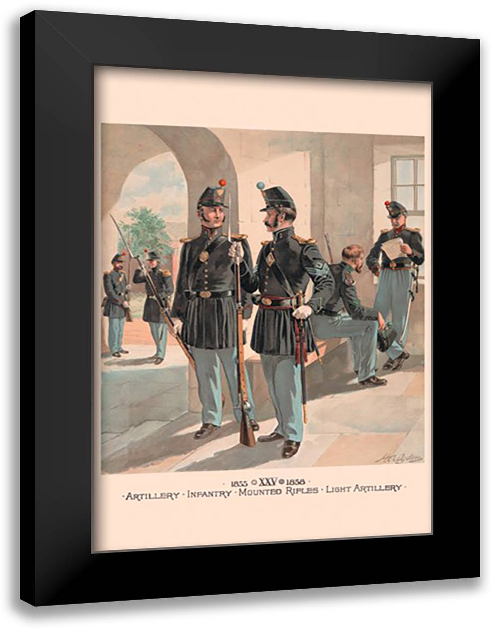 Artillery - Infantry - Mounted Rifles - Light Artillery 16x22 Black Modern Wood Framed Art Print Poster by Ogden, H. A.
