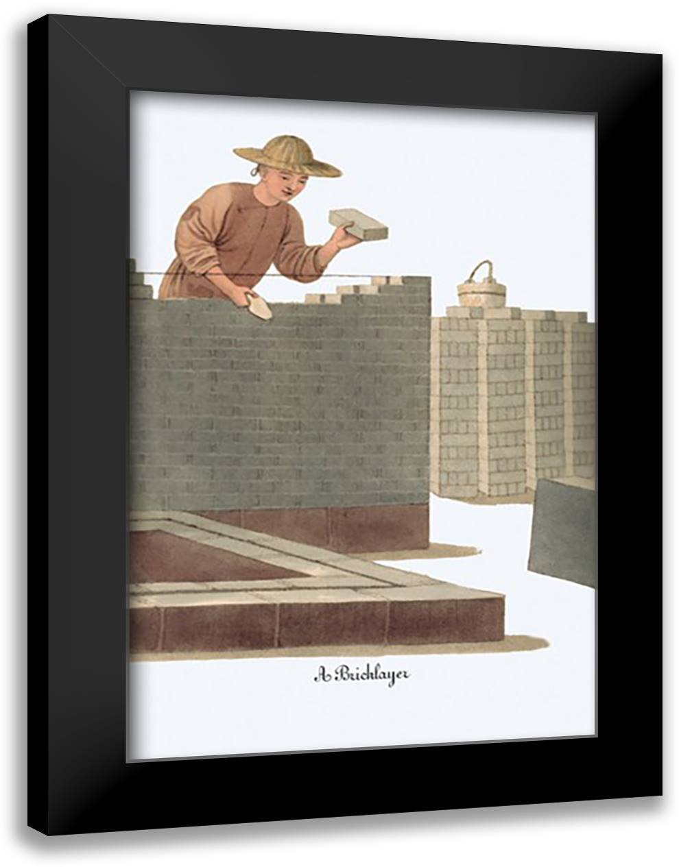Bricklayer 16x22 Black Modern Wood Framed Art Print Poster by Malon, George Henry