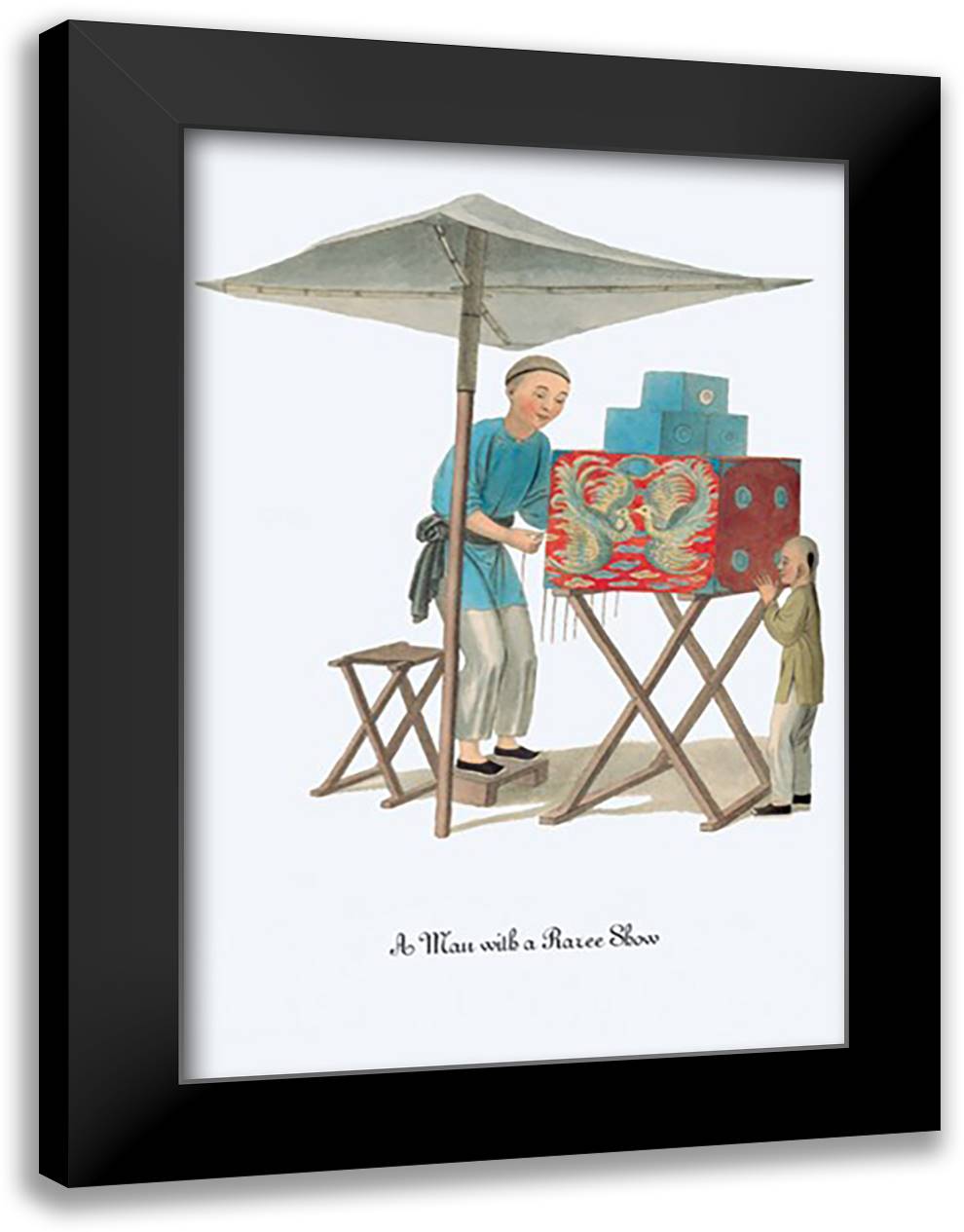 Man with a Raree Show 16x22 Black Modern Wood Framed Art Print Poster by Malon, George Henry