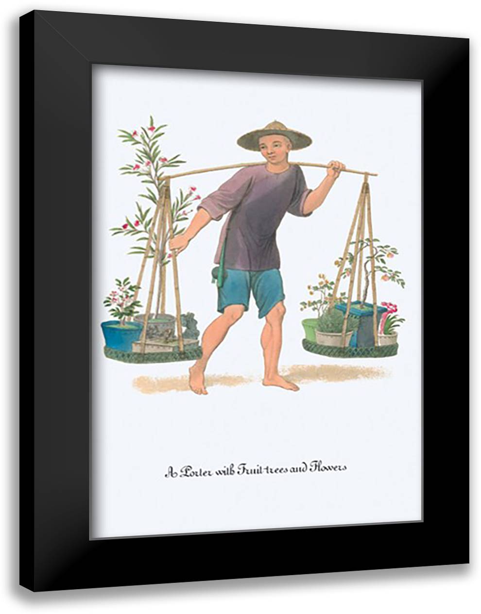Porter with Fruit Trees and Flowers 16x22 Black Modern Wood Framed Art Print Poster by Malon, George Henry