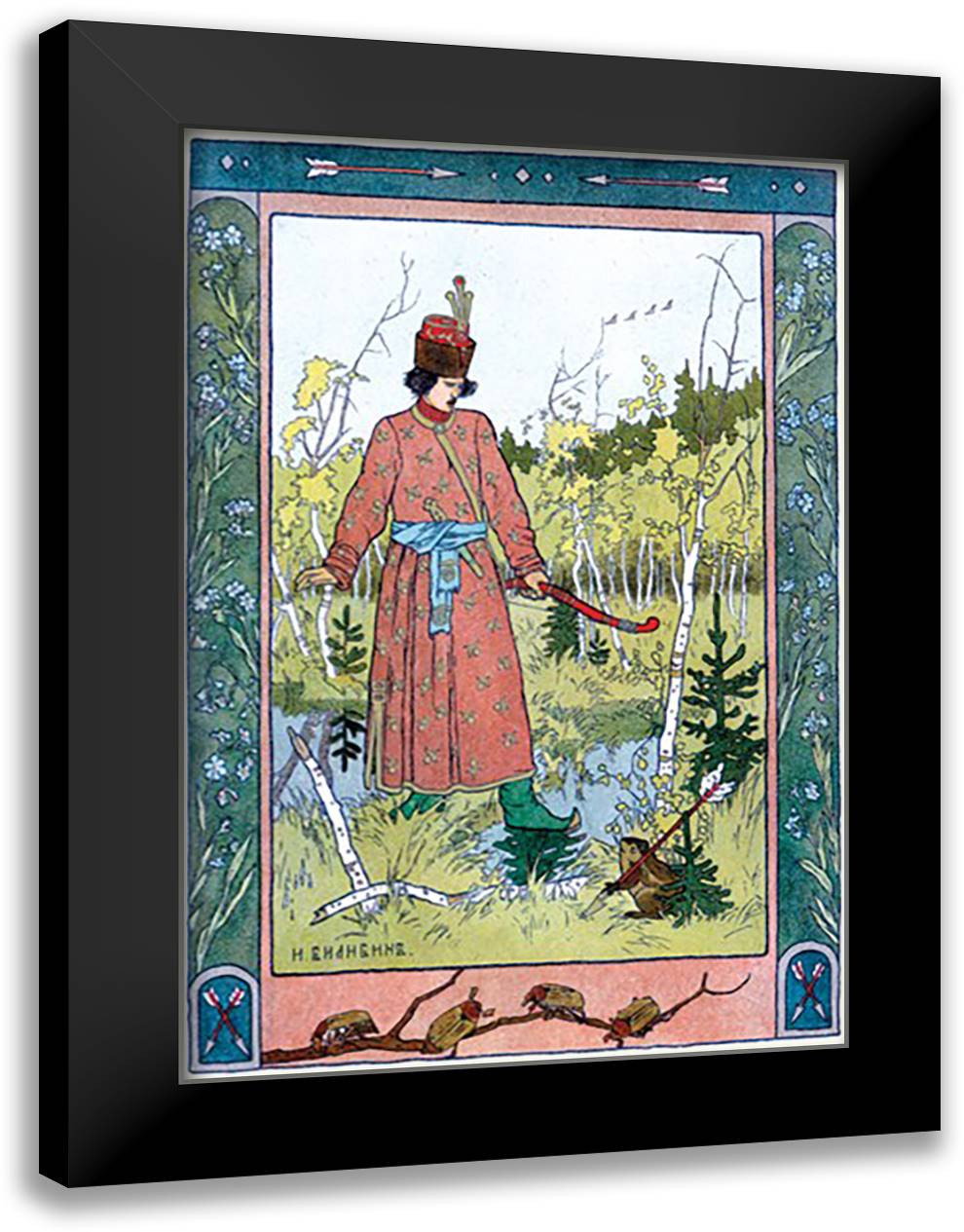 Man and Frog 16x22 Black Modern Wood Framed Art Print Poster by Bilibin, Ivan