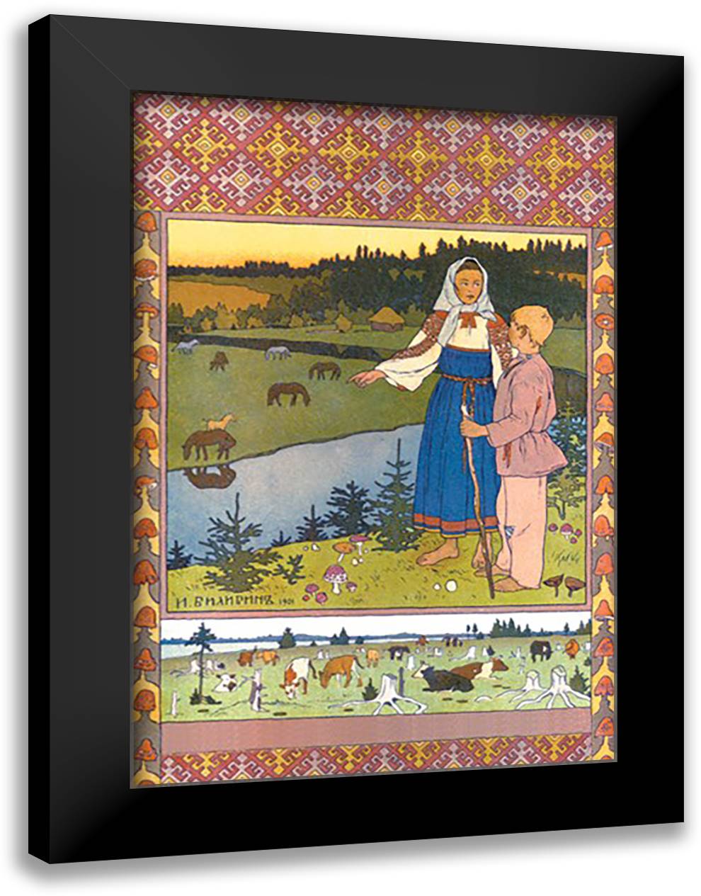 Shepherds 16x22 Black Modern Wood Framed Art Print Poster by Bilibin, Ivan