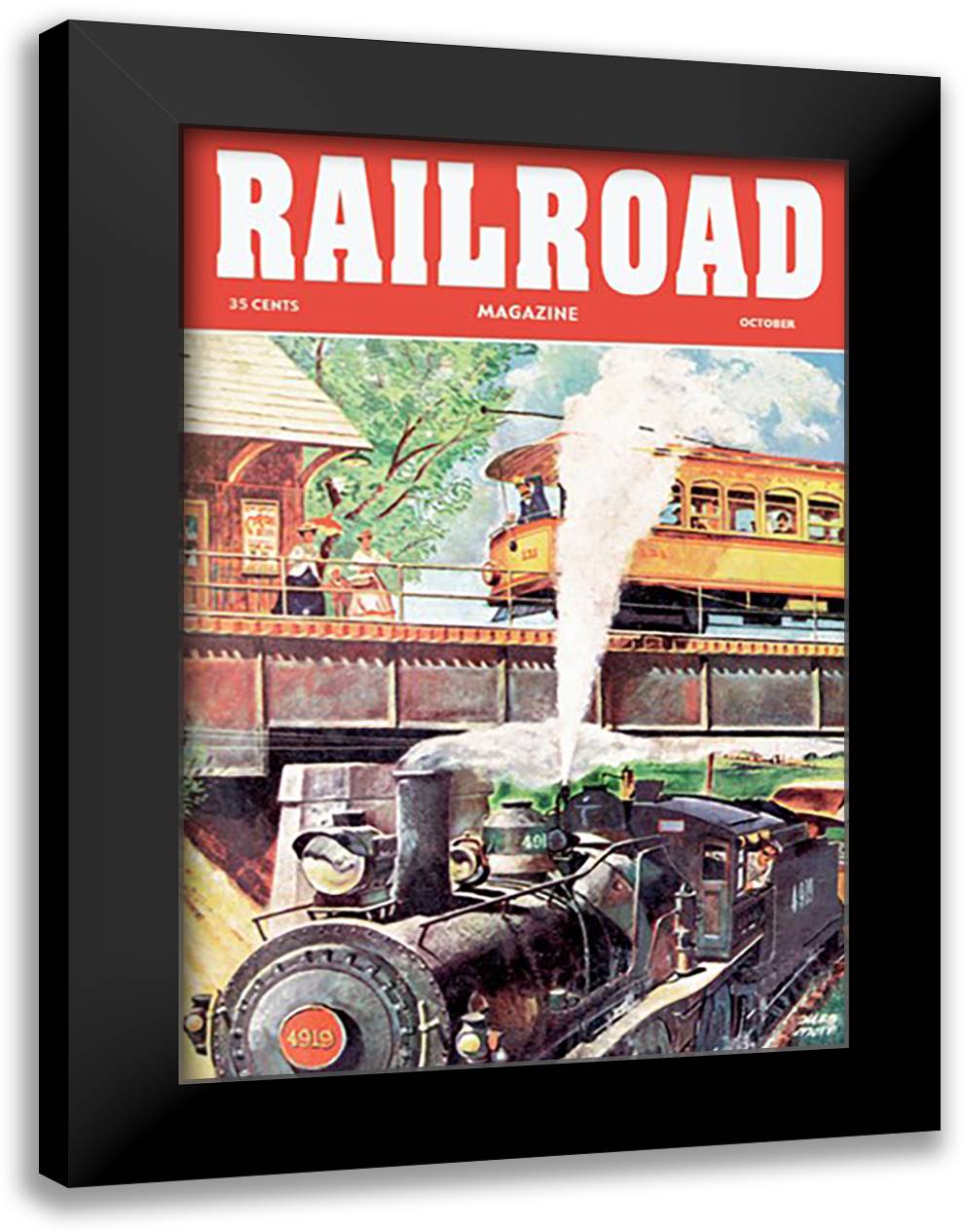 Railroad Magazine: Traveling, 1950 16x22 Black Modern Wood Framed Art Print Poster