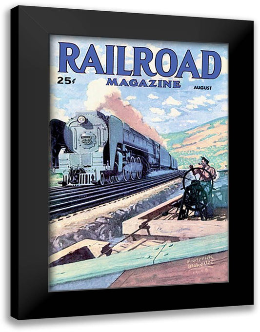 Railroad Magazine: The Mighty Railway, 1945 16x22 Black Modern Wood Framed Art Print Poster