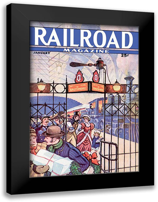 Railroad Magazine: Christmas, 1945 16x22 Black Modern Wood Framed Art Print Poster