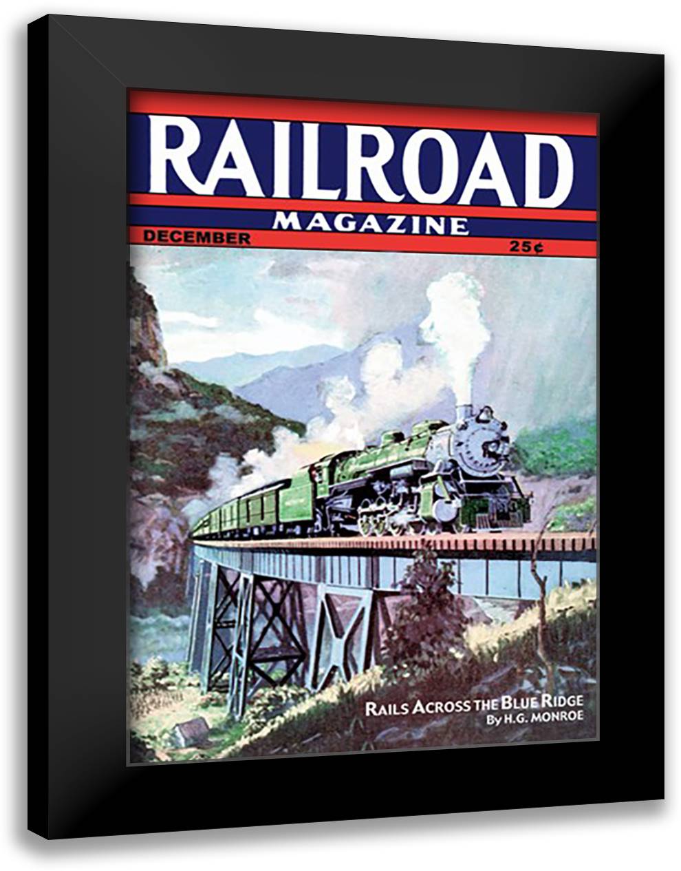 Railroad Magazine: Rails Across the Blue Ridge, 1943 16x22 Black Modern Wood Framed Art Print Poster