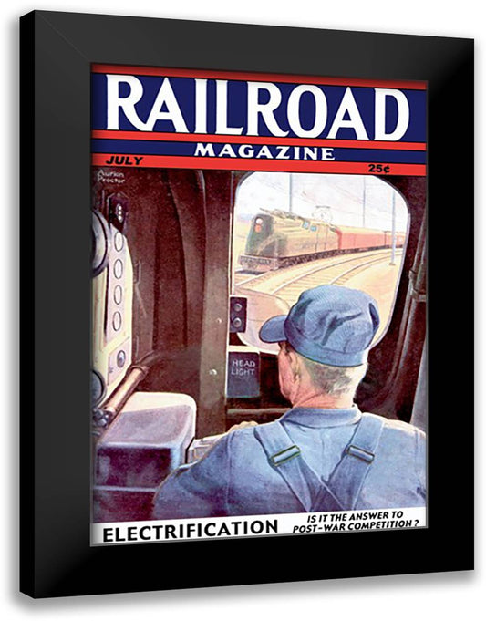 Railroad Magazine: Electrification, 1944 16x22 Black Modern Wood Framed Art Print Poster