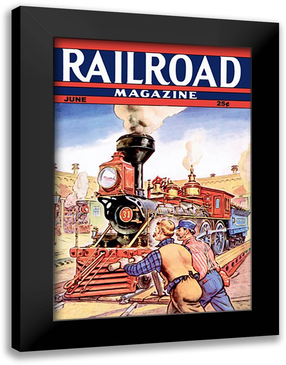 Railroad Magazine: Working on the Railroad, 1943 16x22 Black Modern Wood Framed Art Print Poster