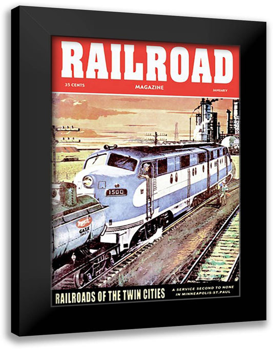 Railroad Magazine: Railroads of the Twin Cities, 1954 16x22 Black Modern Wood Framed Art Print Poster