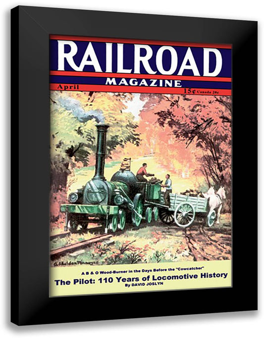 Railroad Magazine: A B&O Wood-Burner, 1942 16x22 Black Modern Wood Framed Art Print Poster