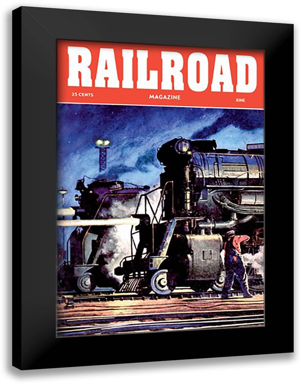 Railroad Magazine: Through the Night, 1950 16x22 Black Modern Wood Framed Art Print Poster