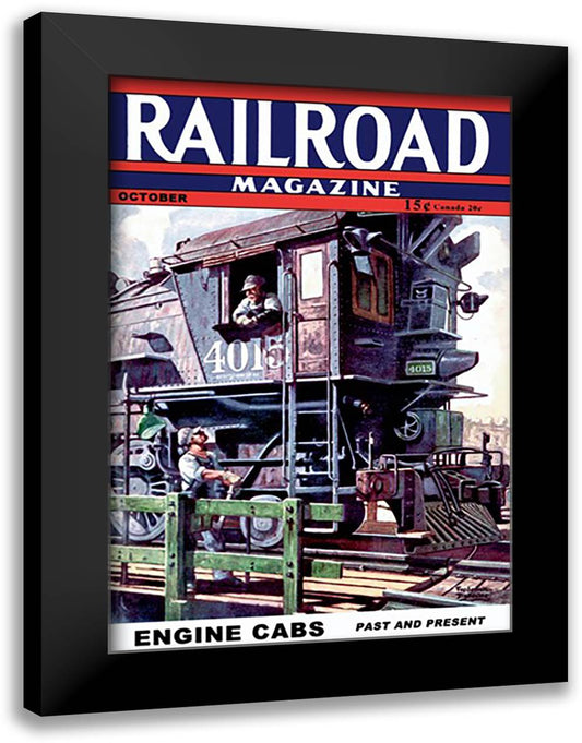 Railroad Magazine: Engine Cabs, 1943 16x22 Black Modern Wood Framed Art Print Poster