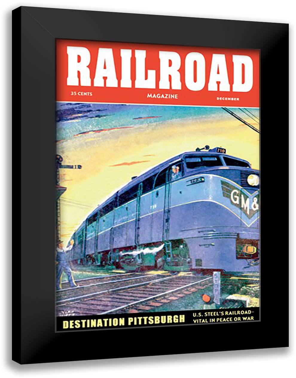 Railroad Magazine: Destination Pittsburgh, 1952 16x22 Black Modern Wood Framed Art Print Poster