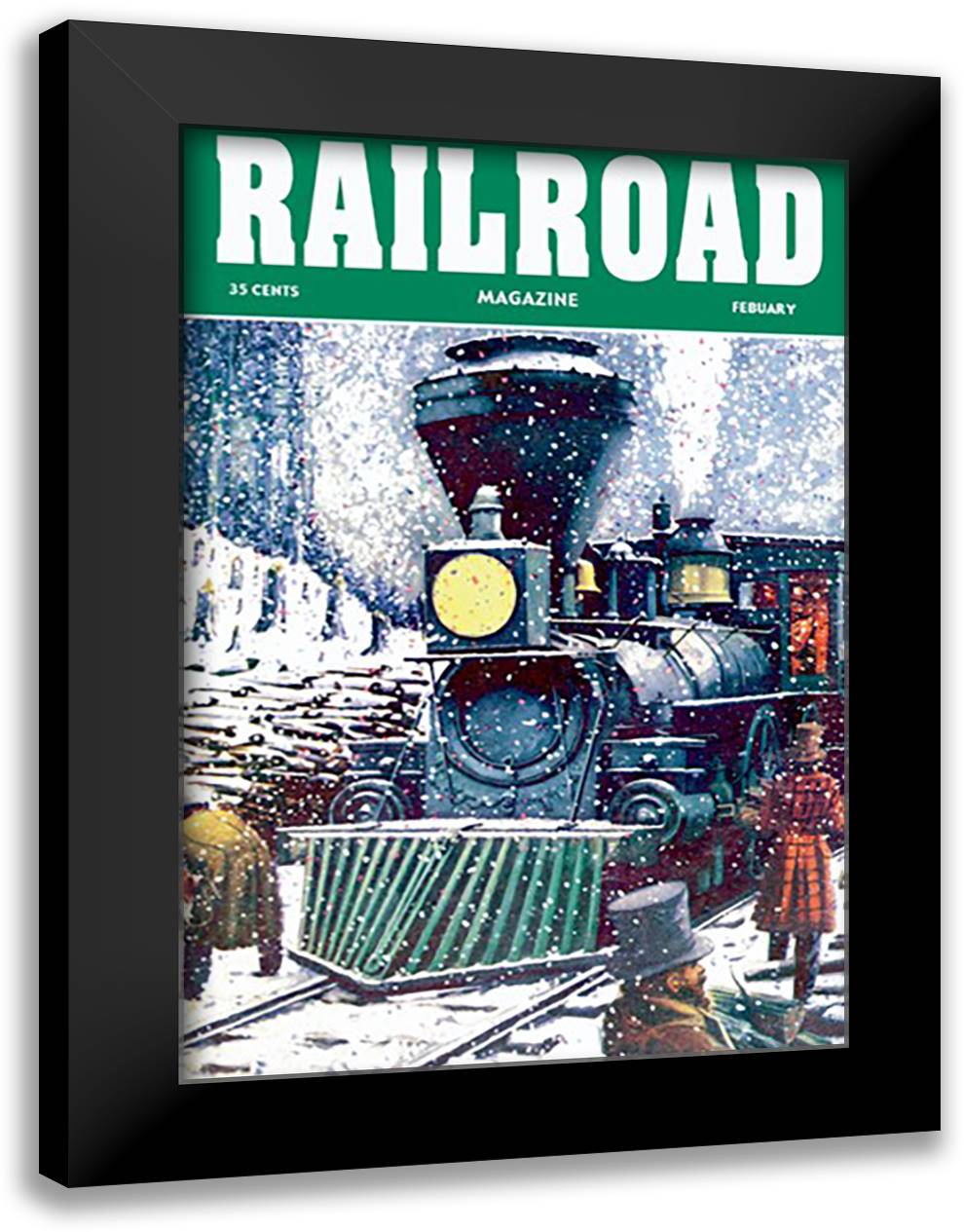 Railroad Magazine: Through the Snow, 1952 16x22 Black Modern Wood Framed Art Print Poster