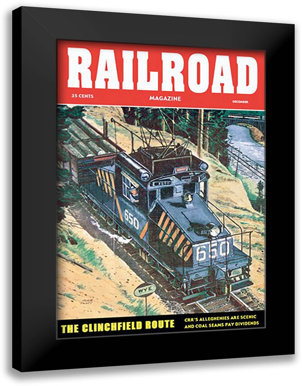 Railroad Magazine: The Clinchfield Route, 1953 16x22 Black Modern Wood Framed Art Print Poster