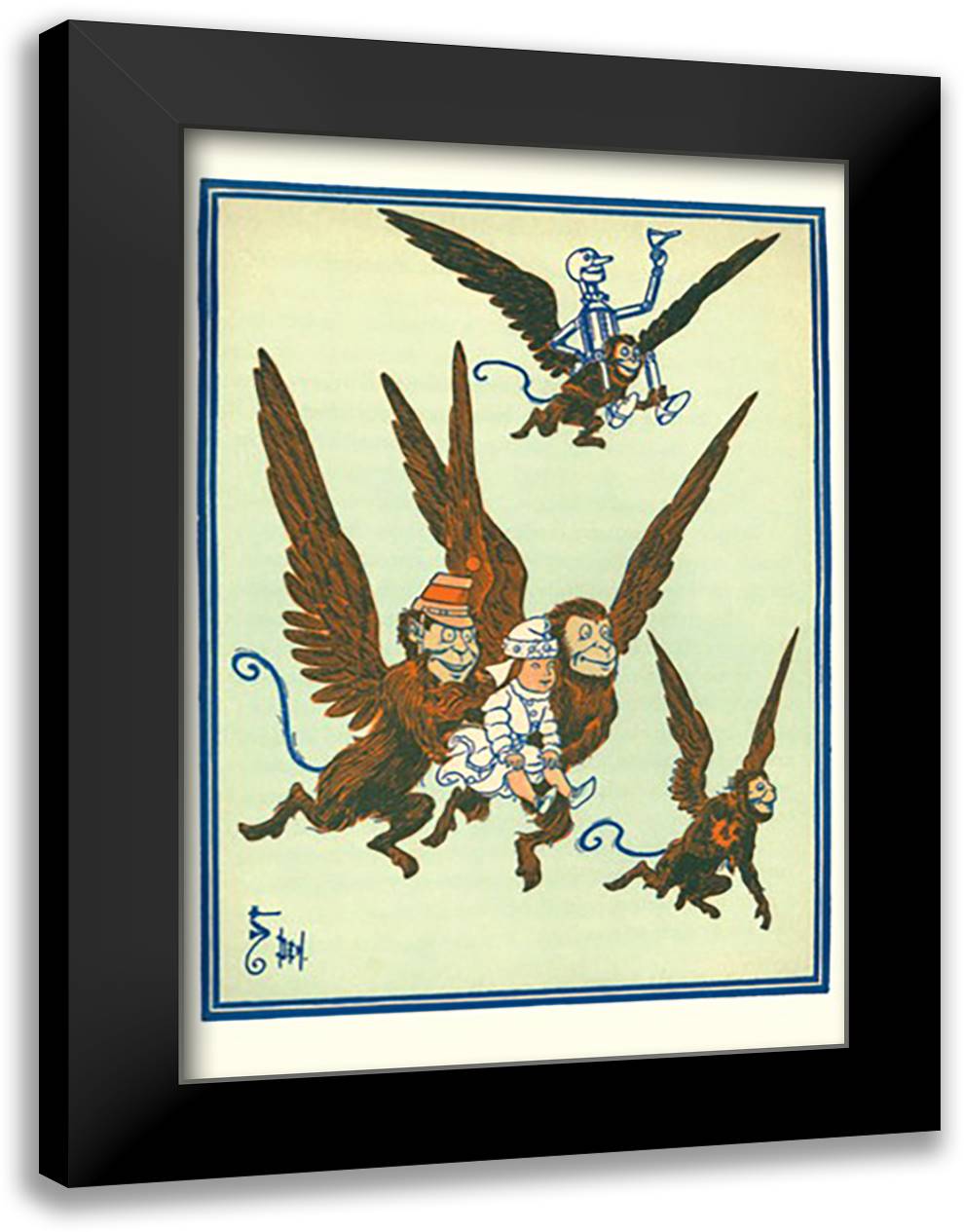 Monkeys Flew Away with Dorothy 16x22 Black Modern Wood Framed Art Print Poster by Denslow, W. W.