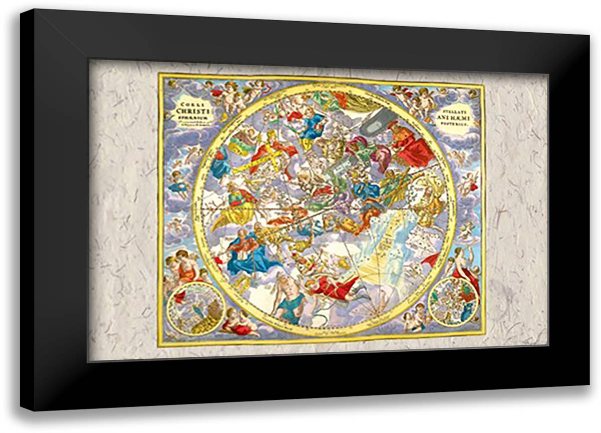 Celestial Sky Chart 22x16 Black Modern Wood Framed Art Print Poster by Cellarius, Andreas