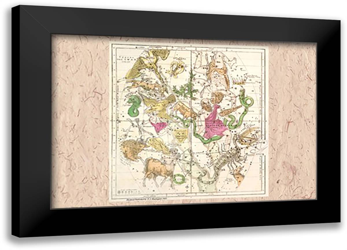 Constellations Including Scorpio 22x16 Black Modern Wood Framed Art Print Poster by Evans, W. G.